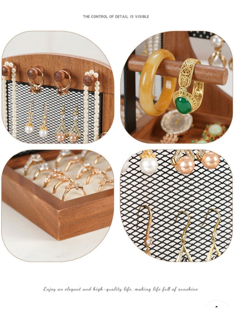 حامل منظم للمجوهرات مع صينية خاتم مخملية وإطار معدني قوي للقلادة والأقراط والأساور وعرض العطور ورف تخزين برج المجوهرات على شكل شجرة وصينية خشبية قابلة للإزالة للنساء - Image 5